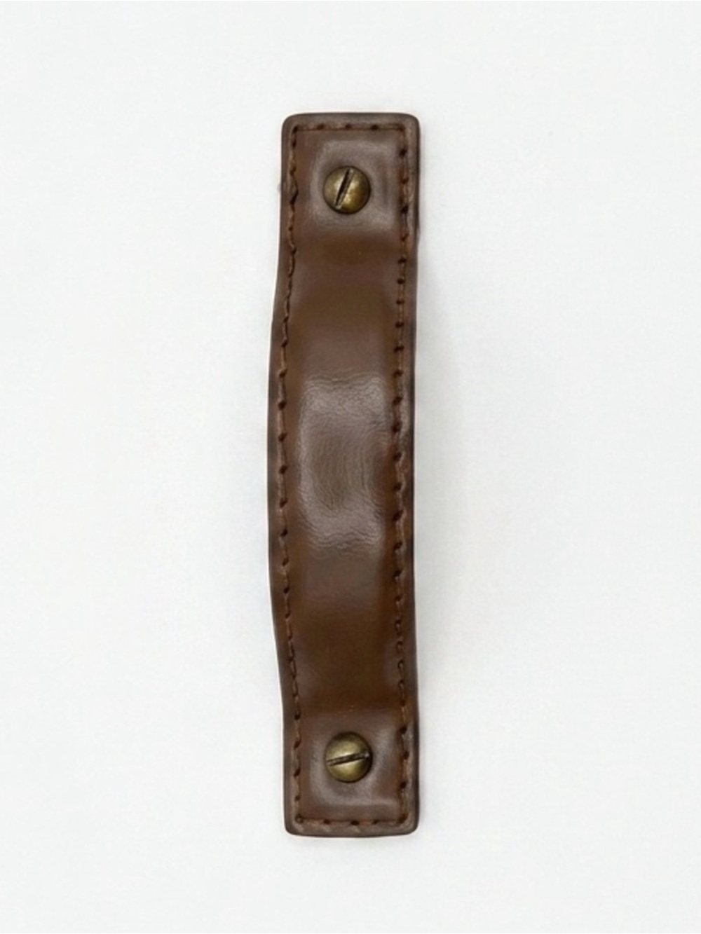 Anthropologie Leather Drawer Pull Handle Brown Saddle Stitch Brass Hardware NWOT